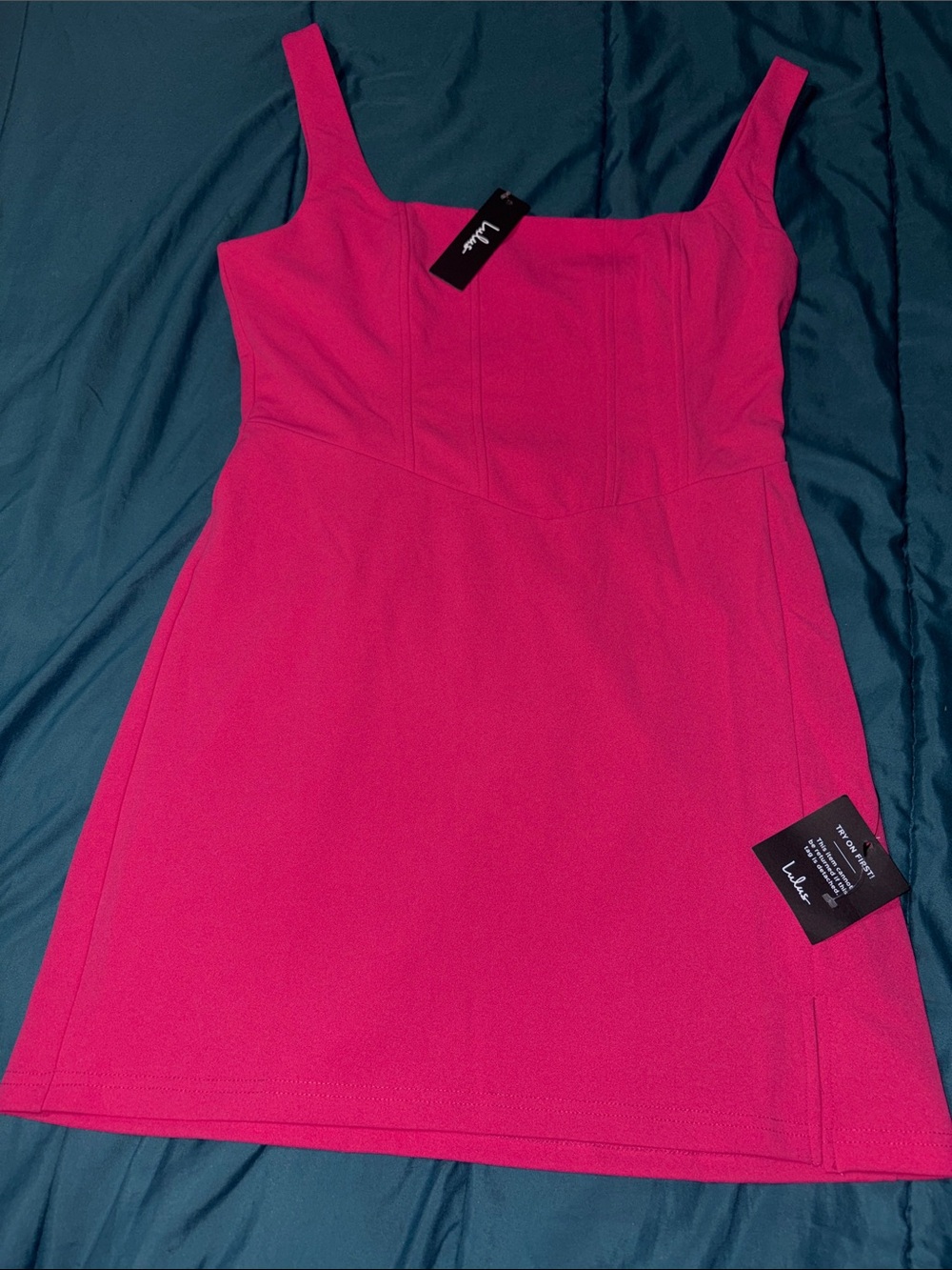 Lulus - Women’s Pink Square Neck Mini Dress - Large